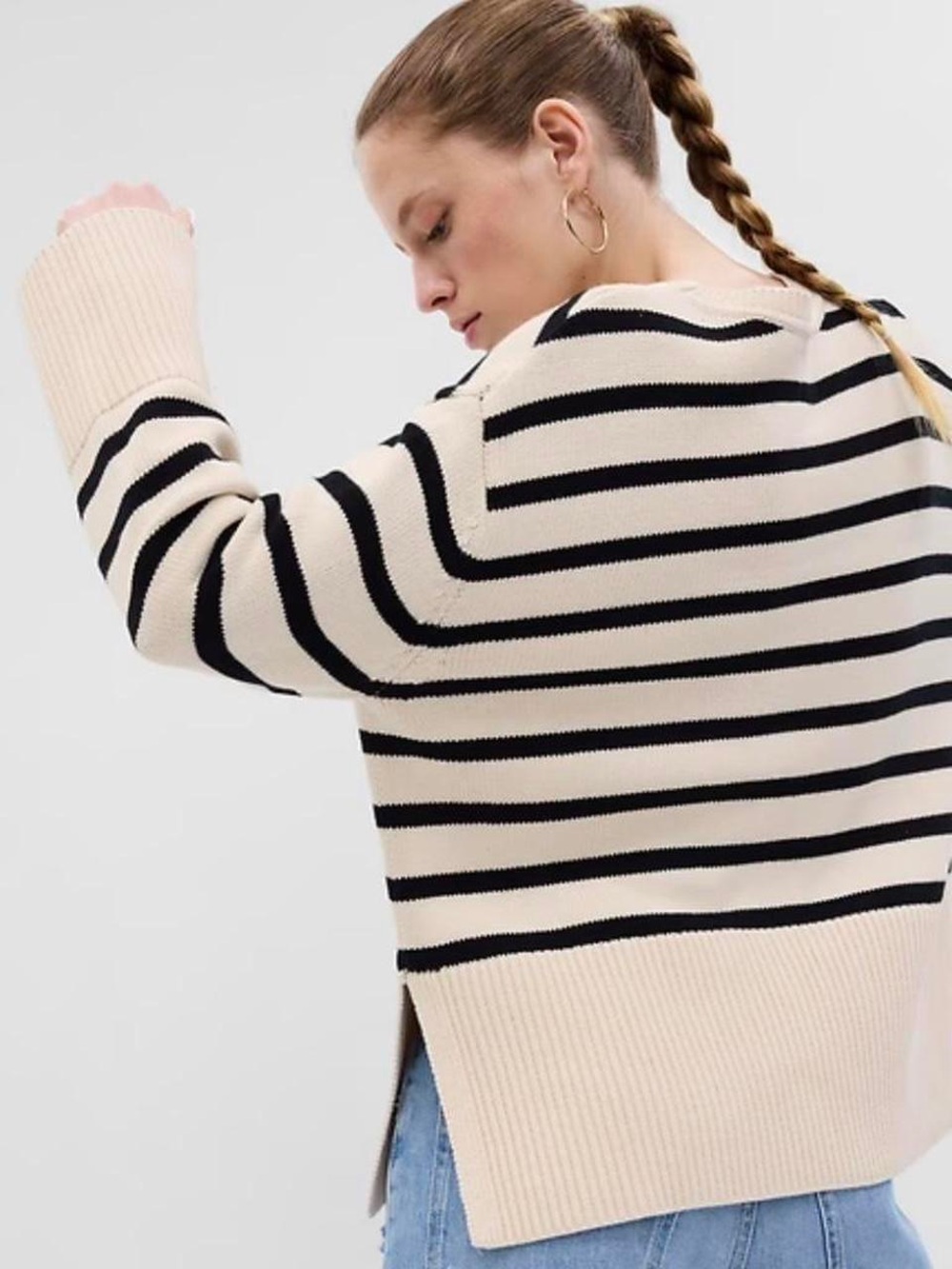 GAP Black White Striped Crewneck Cotton Sweater Size Large
